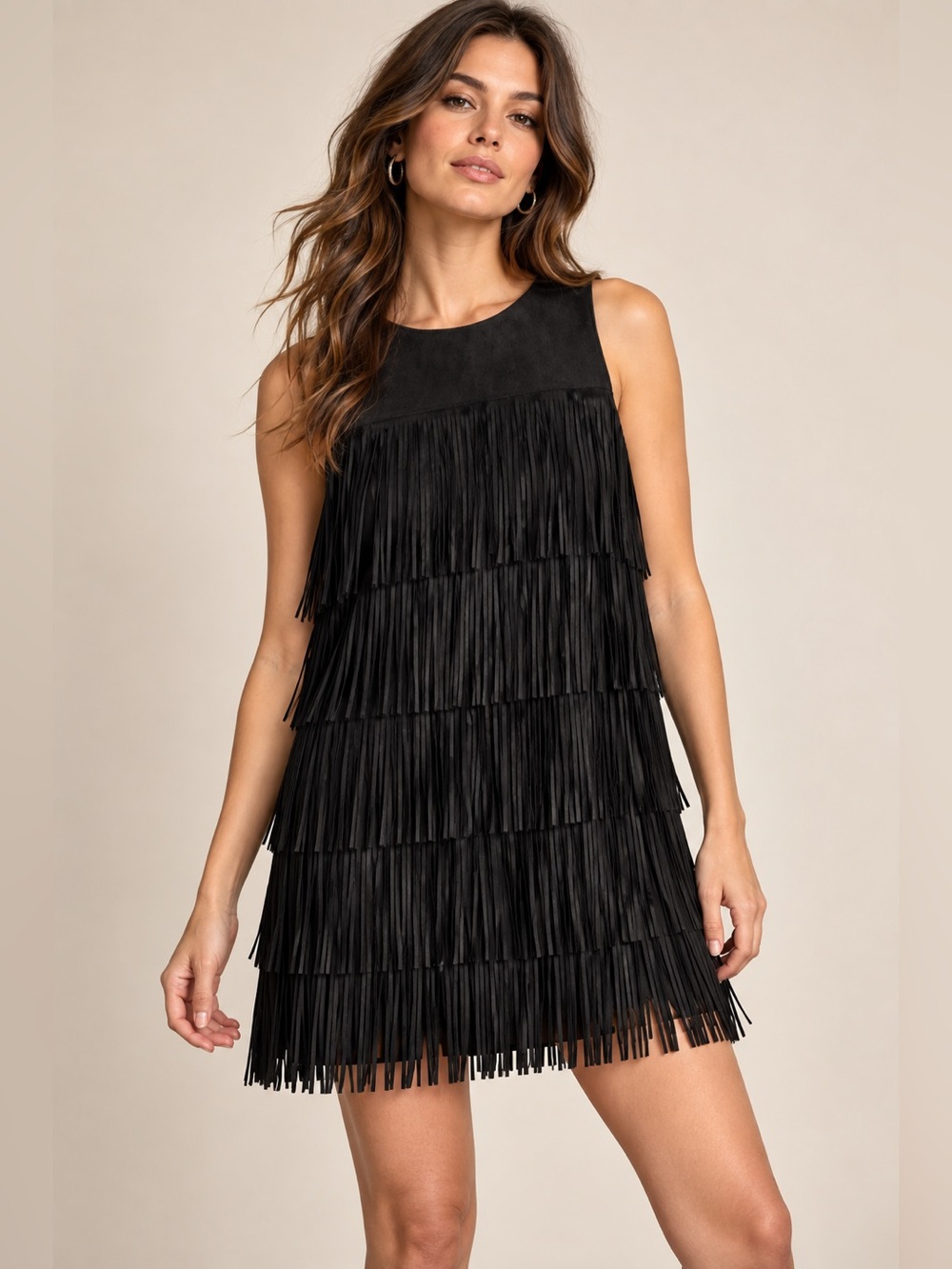 ZARA STUDDED FRINGED FAUX SUEDE DRESS NWT